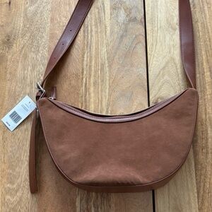 NWT Brown Crescent Slouchy Faux  Suede Shoulder Bag